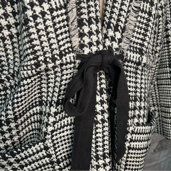 Lane Bryant 18/20 Houndstooth Jacket Peacoat Self Tie Frayed Hem Wool Pockets - Picture 6 of 13